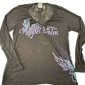 Harley Davidson Motorcycle Womens Shirt Size XXL  2XL Black Sheer Lace Butterfly